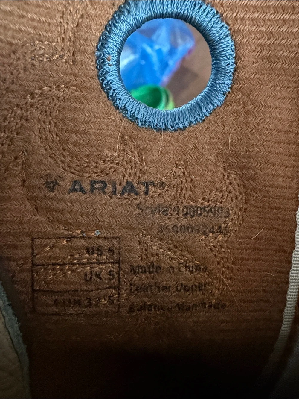 Ariat Brown Leather Western Boots with Cream Shaft and Blue Accents